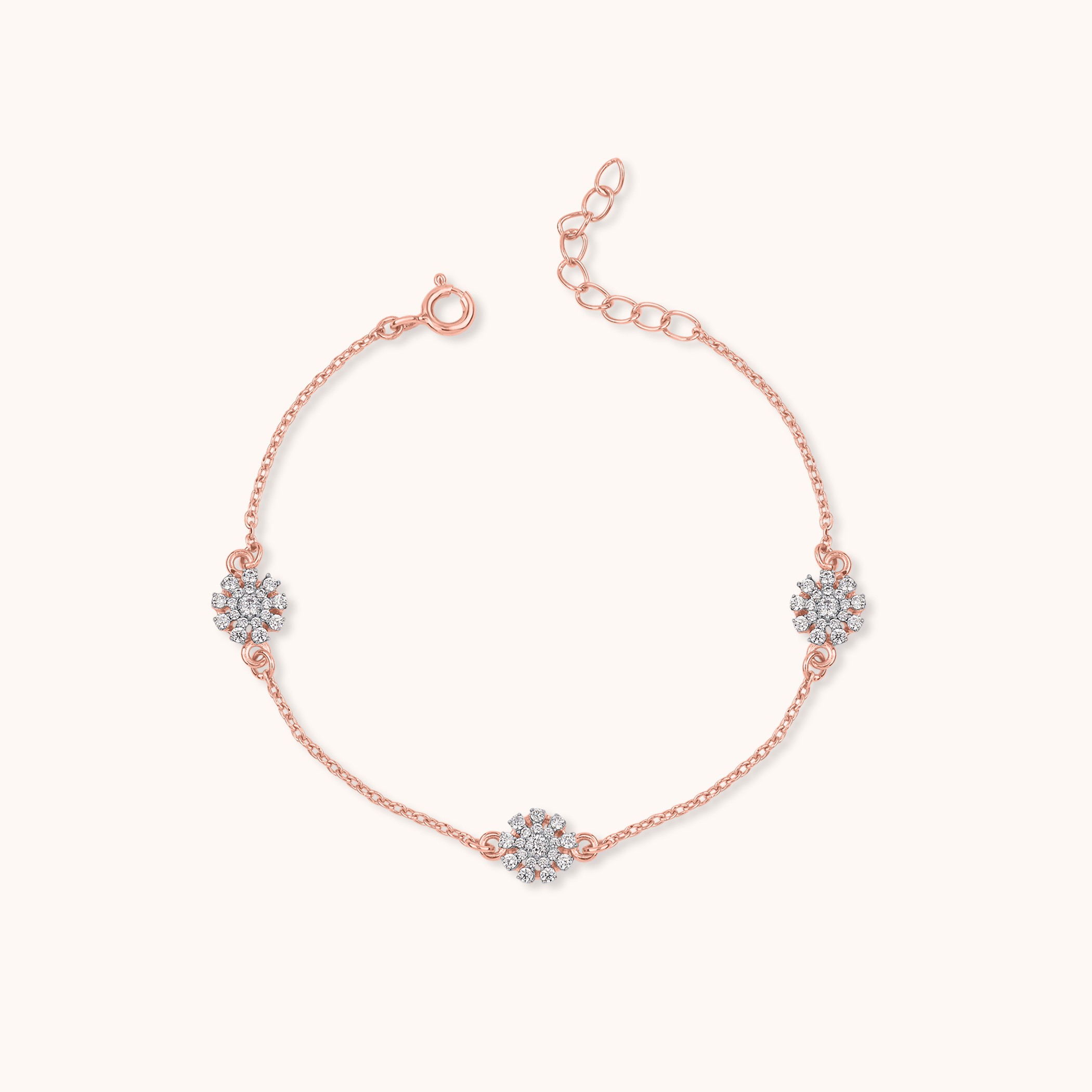 Floral Diamond Trio Charm Bracelet