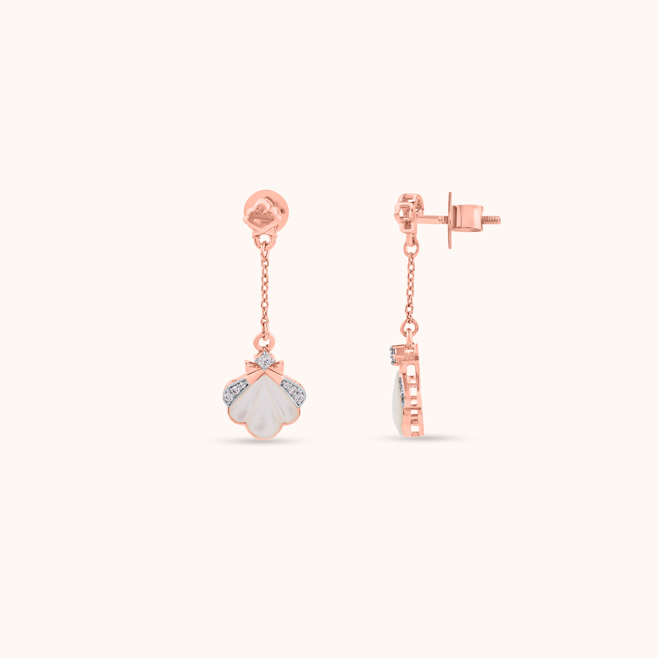 Pearl Fan Diamond Drop Earrings