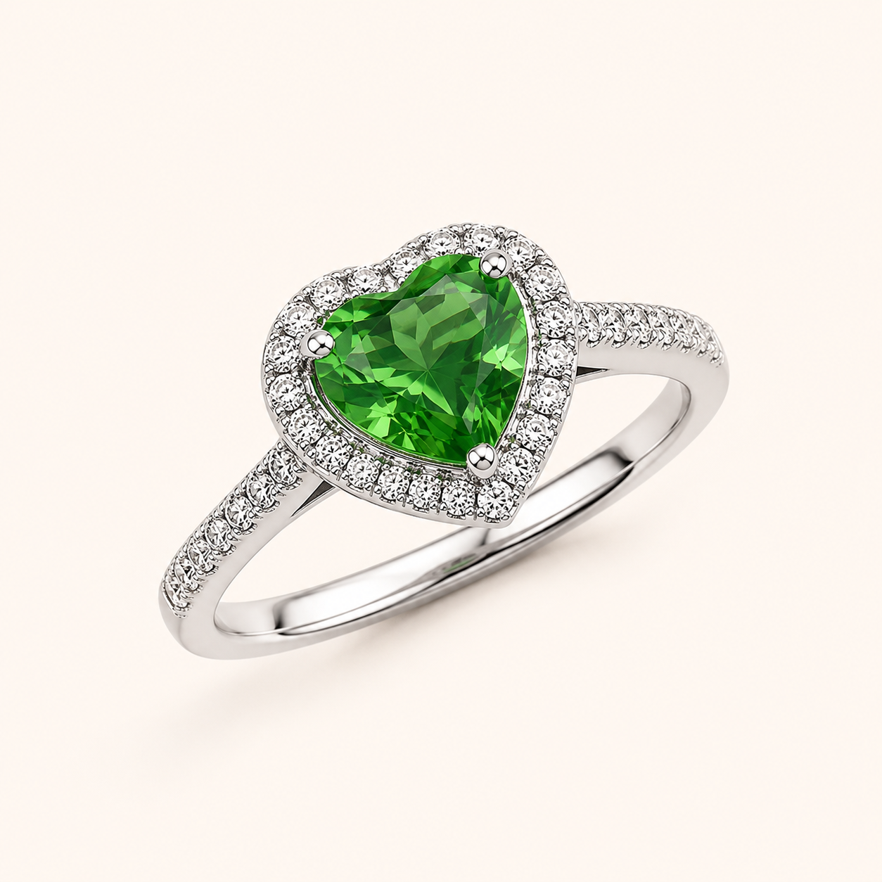 Green Heart Halo Ring